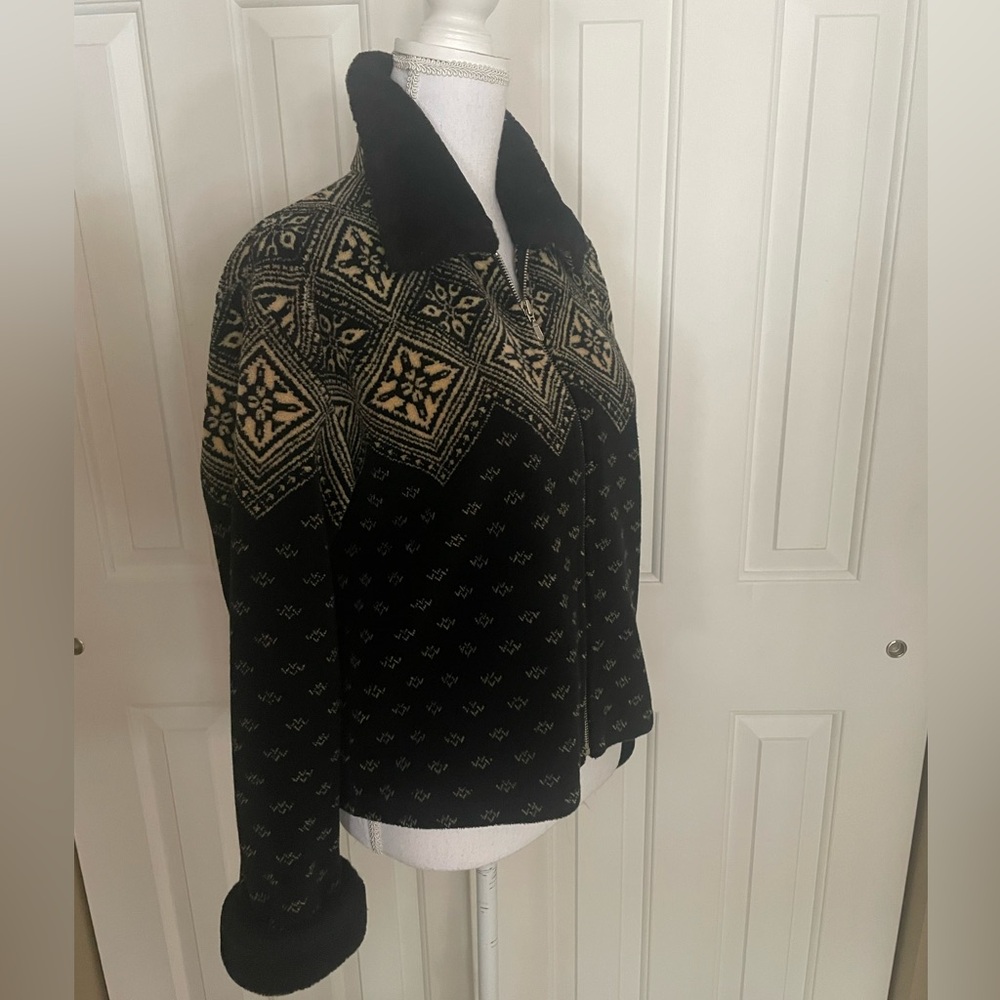 Willi Smith Jacket Lightweight Crop Aztec Design Black/Tan Soft Faux Fur Med - Picture 3 of 11
